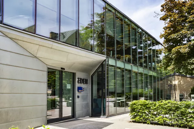 The front and entrance of the building Eden