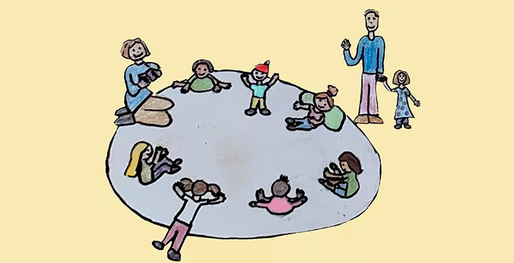 Drawn children in a kindergartengroup