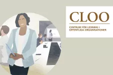Illustration av en person i kavaj. Text: "CLOO – Centrum för ledning i offentliga organisationer".